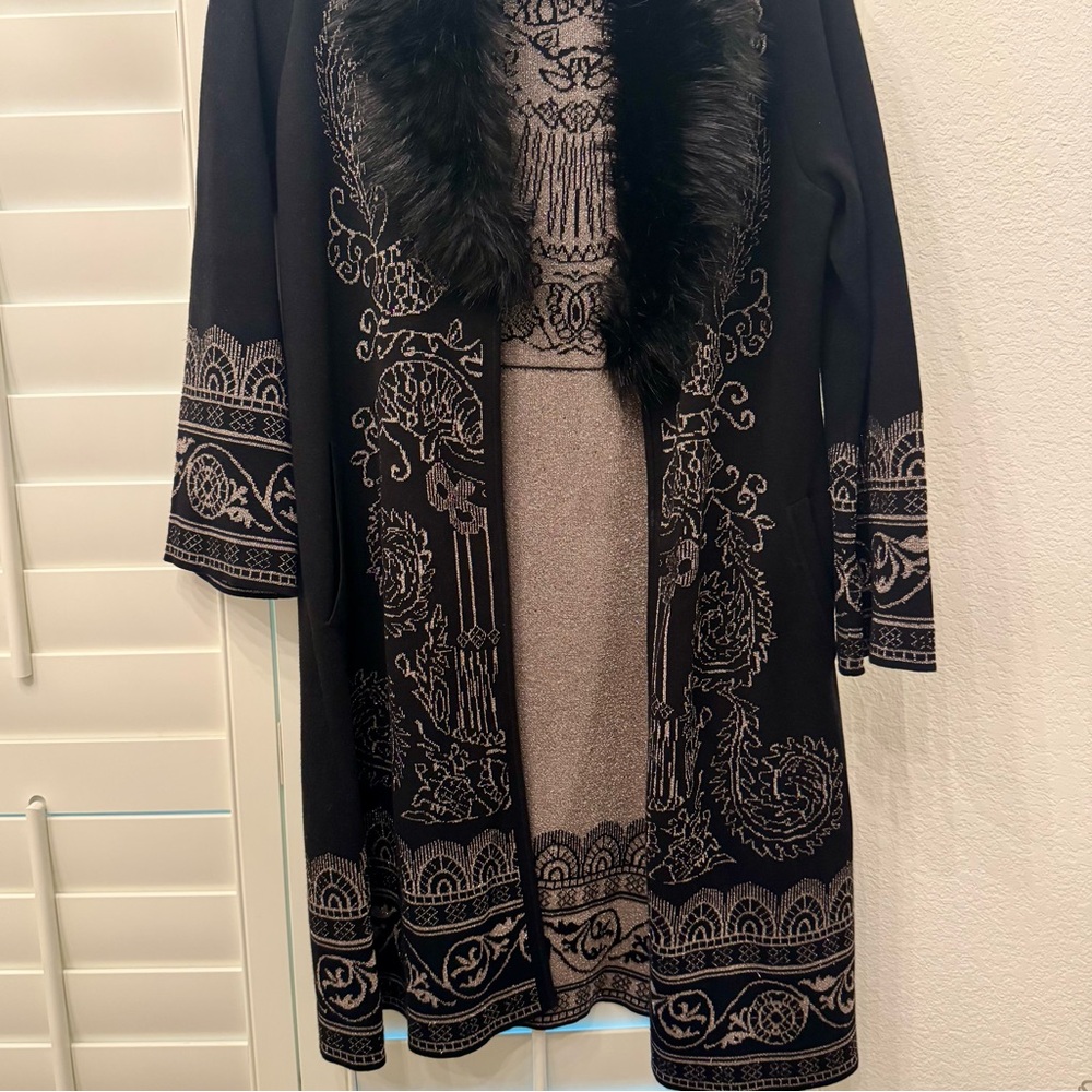 Chico’s Faux Fur Collar Lurex Cardigan Size M/Chico’s Size 1 - Picture 4 of 8